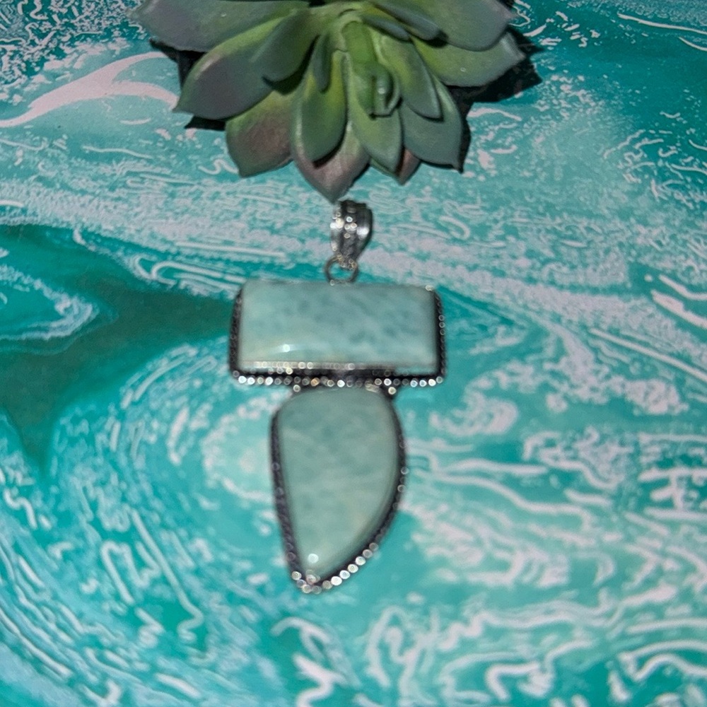 Huge Amazonite Silver Pendant - image 2